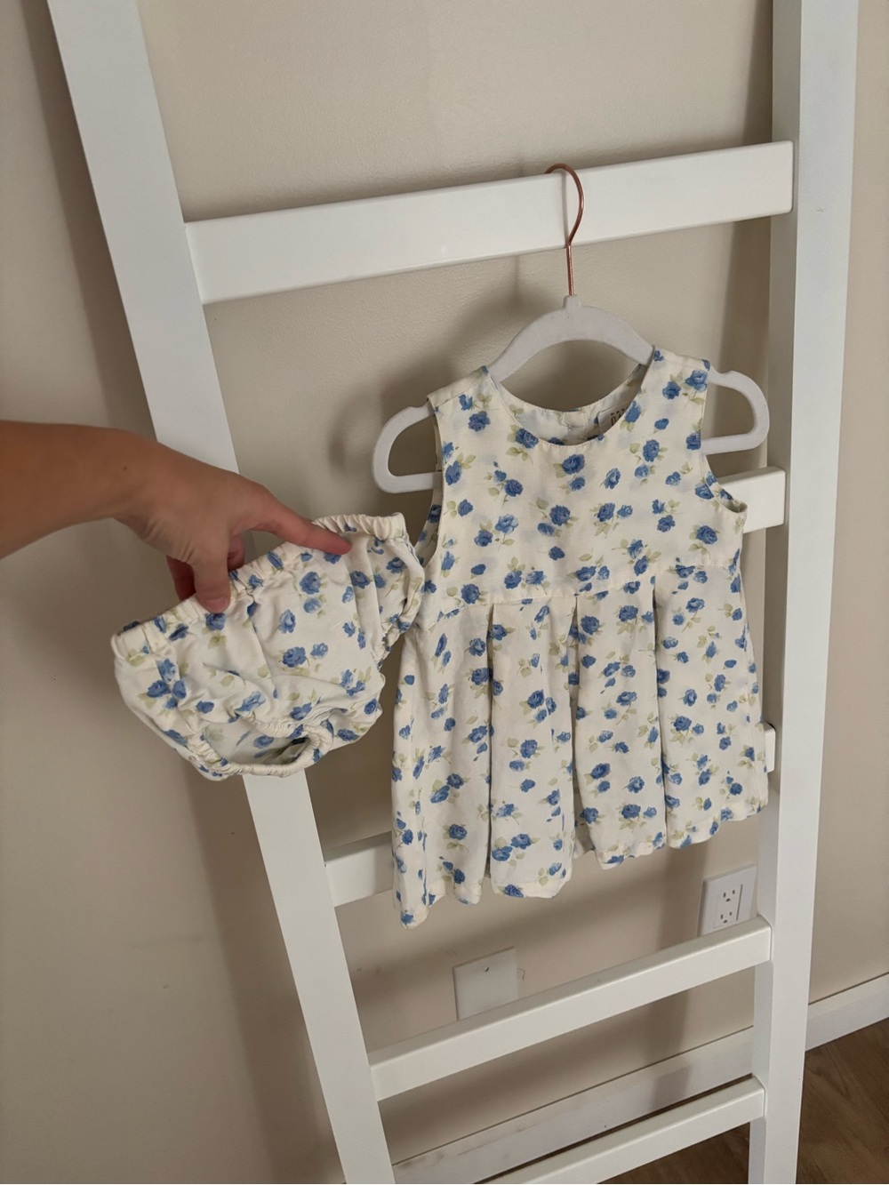 GAP Cream Dress with Blue Floral Print and Matching Bloomers
